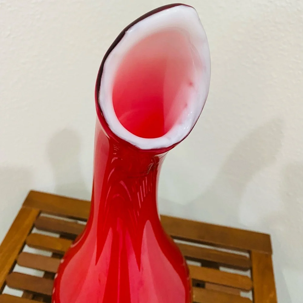 Vintage Murano Red Yellow & Green Art Glass Bottle Vase. Lizarri Glass Signature - Picture 3 of 11